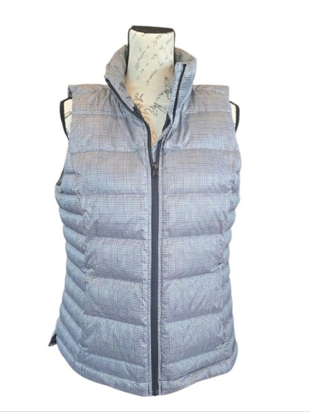 Lands' End Black White Houndstooth Quilted Down Puffer Vest M